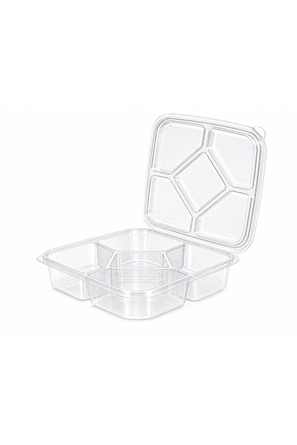 5 Bölmeli Meze&Çerez Kabı Kapaklı Şeffaf 35 Gr 300 Ad.