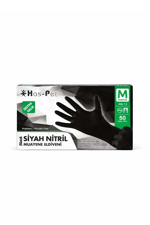 Has-Pet Nitril Kalın Siyah Eldiven Medium 50Li*20 Pk
