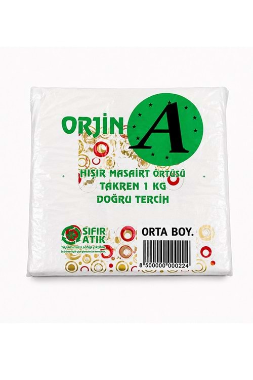 ORJİN BASKILI ORTA BOY KALSİTLİ HIŞIR POŞET 10 KG