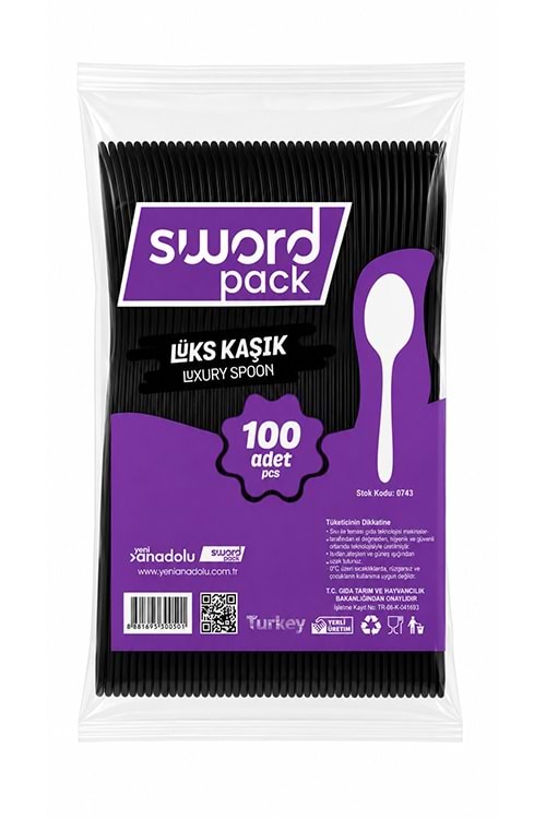 Sword Siyah Lüks Kaşık 100*40 Pk