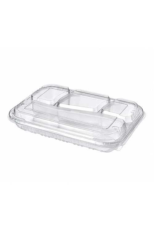 4 Bölmeli Kebap Kabı Kapaklı Şeffaf PP 52 Gr 75 Ad.