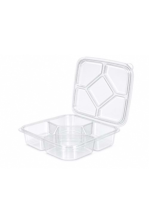 5 Bölmeli Meze&Çerez Kabı Kapaklı Şeffaf 35 Gr 300 Ad.